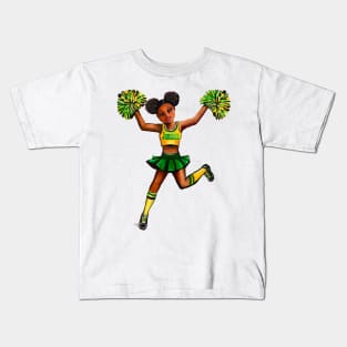 jamaican Reggae Rasta Inspirational motivational affirmation Cheer leader- Cheer Squad - anime girl cheerleader with Afro hair Jamaica Kids T-Shirt